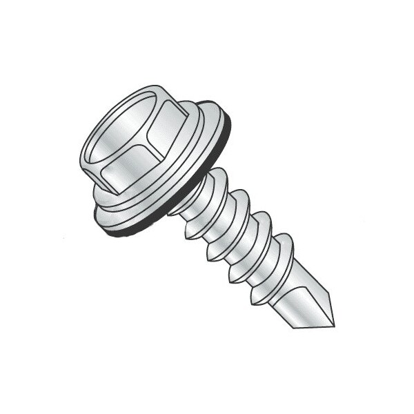Newport Fasteners Self-Drilling Screw, #12 x 1 in, Zinc Plated Steel Hex Head Hex Drive, 100 PK 687460-100 - main
